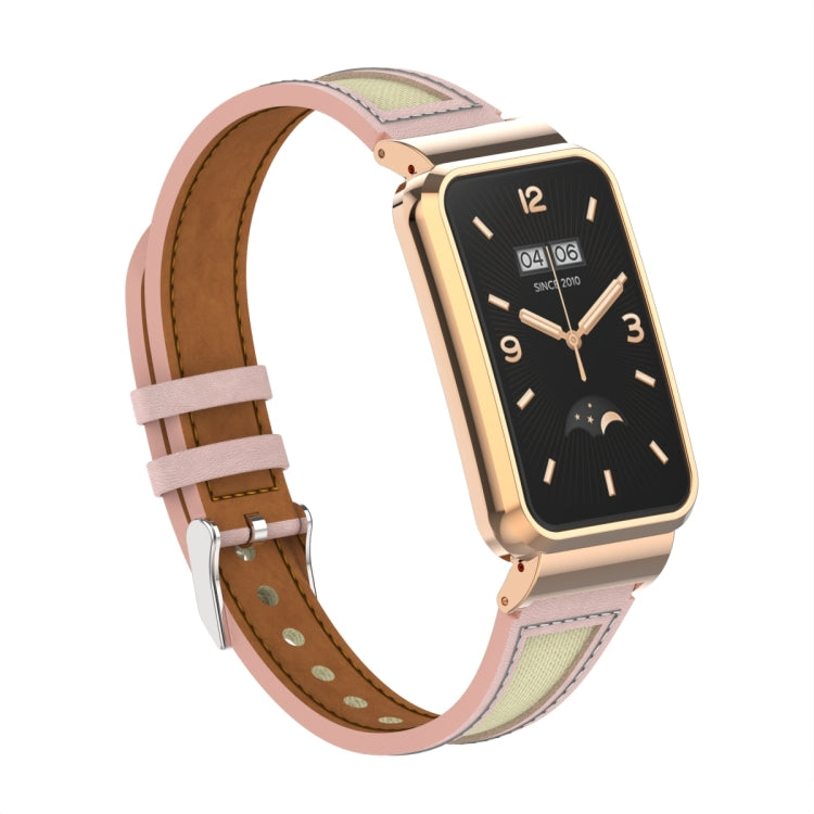 For Xiaomi Mi Band 7 Pro Collage Small Waist Leather Metal Frame Watch Band