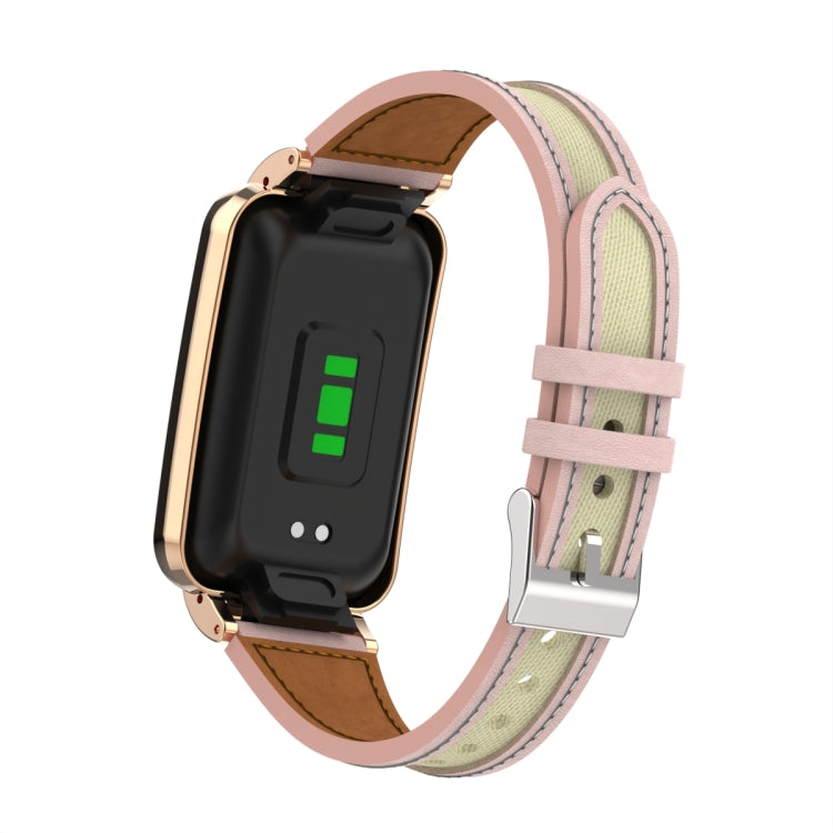 For Xiaomi Mi Band 7 Pro Collage Small Waist Leather Metal Frame Watch Band