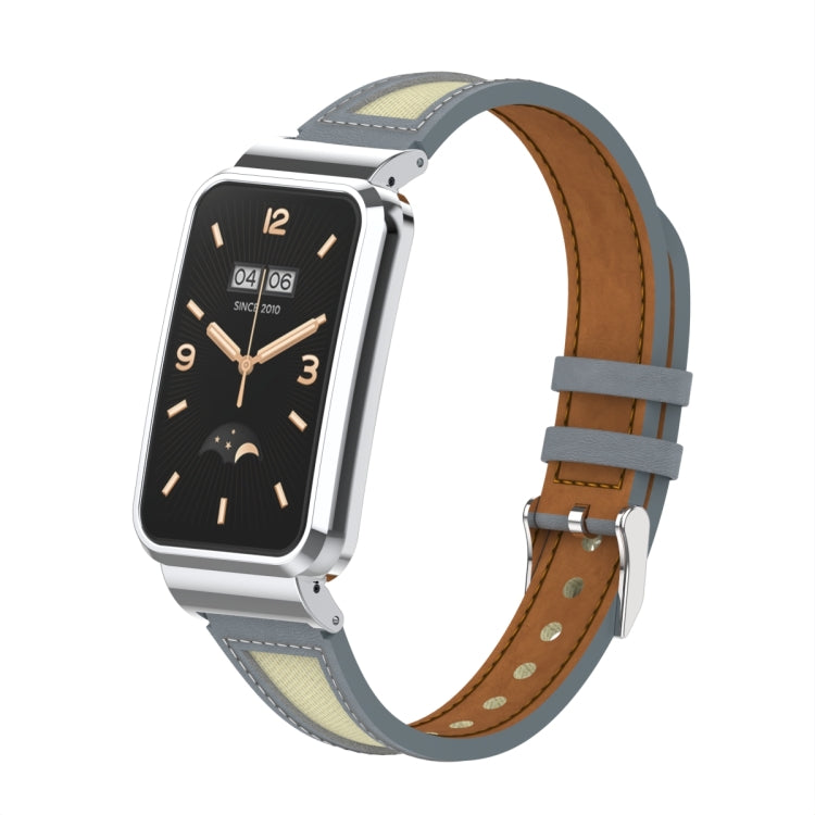 For Xiaomi Mi Band 7 Pro Collage Small Waist Leather Metal Frame Watch Band