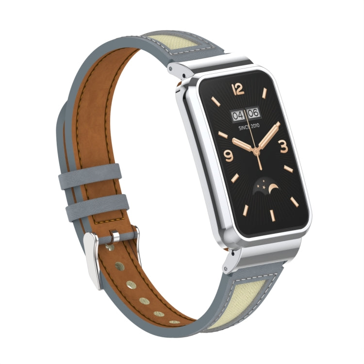 For Xiaomi Mi Band 7 Pro Collage Small Waist Leather Metal Frame Watch Band