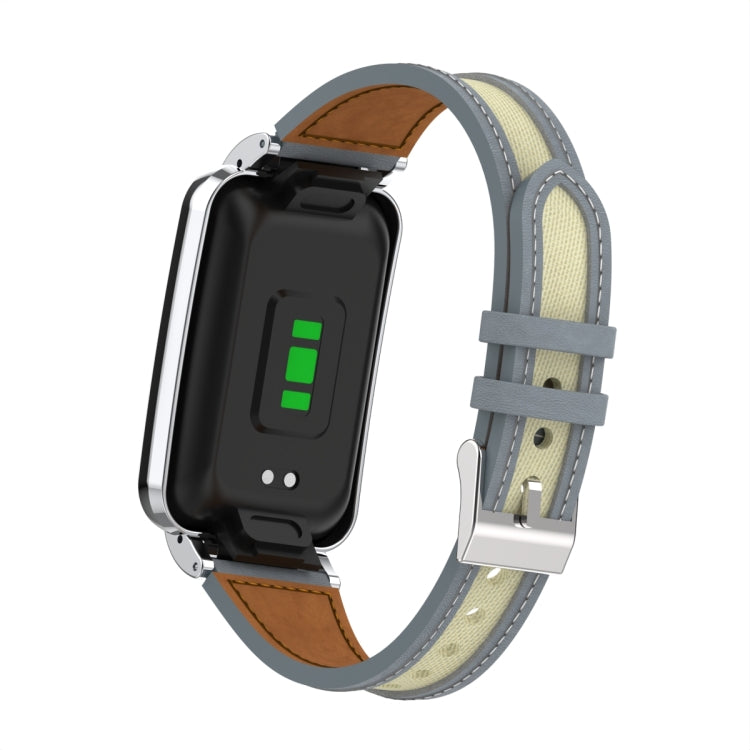 For Xiaomi Mi Band 7 Pro Collage Small Waist Leather Metal Frame Watch Band