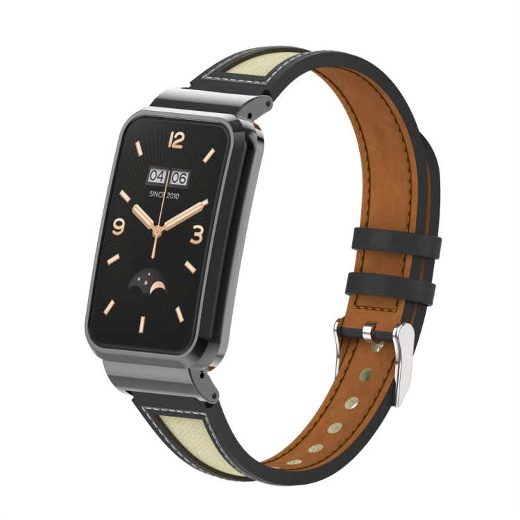 For Xiaomi Mi Band 7 Pro Collage Small Waist Leather Metal Frame Watch Band