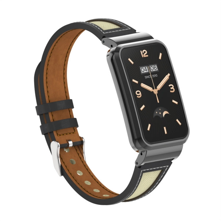 For Xiaomi Mi Band 7 Pro Collage Small Waist Leather Metal Frame Watch Band