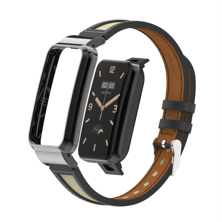 For Xiaomi Mi Band 7 Pro Collage Small Waist Leather Metal Frame Watch Band