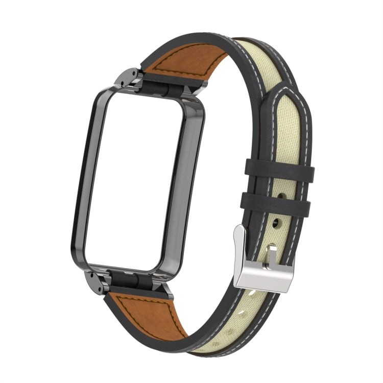 For Xiaomi Mi Band 7 Pro Collage Small Waist Leather Metal Frame Watch Band