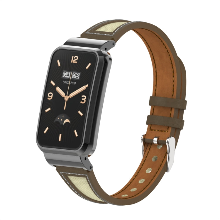 For Xiaomi Mi Band 7 Pro Collage Small Waist Leather Metal Frame Watch Band