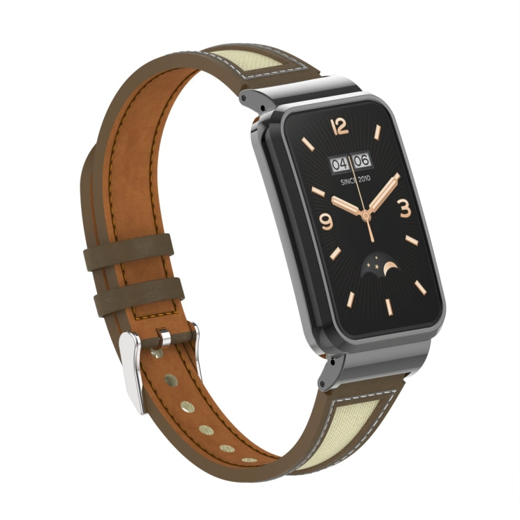 For Xiaomi Mi Band 7 Pro Collage Small Waist Leather Metal Frame Watch Band