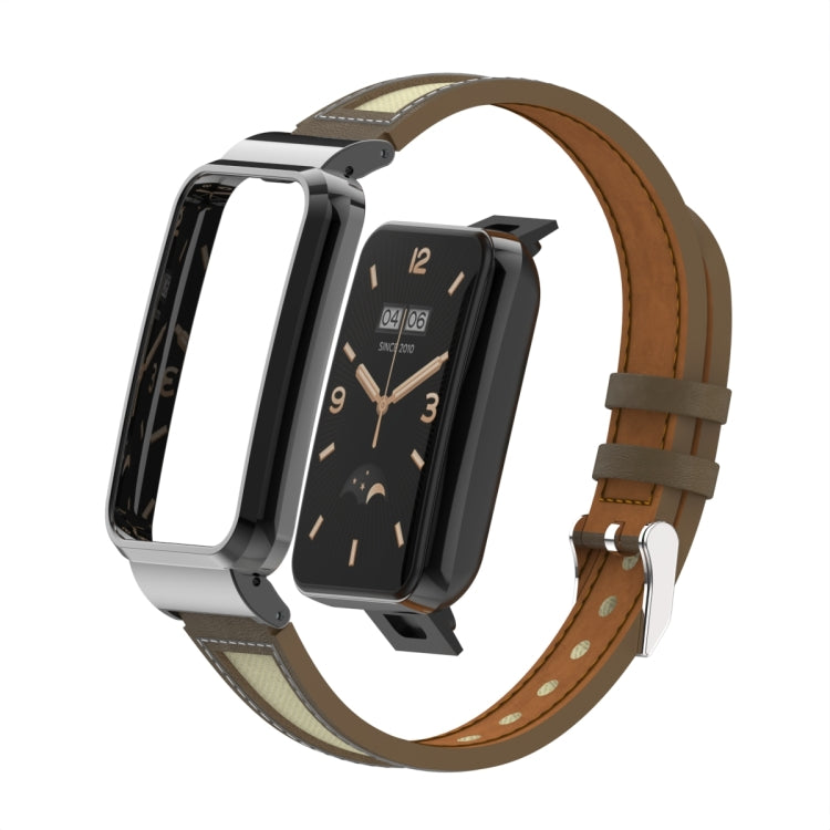 For Xiaomi Mi Band 7 Pro Collage Small Waist Leather Metal Frame Watch Band