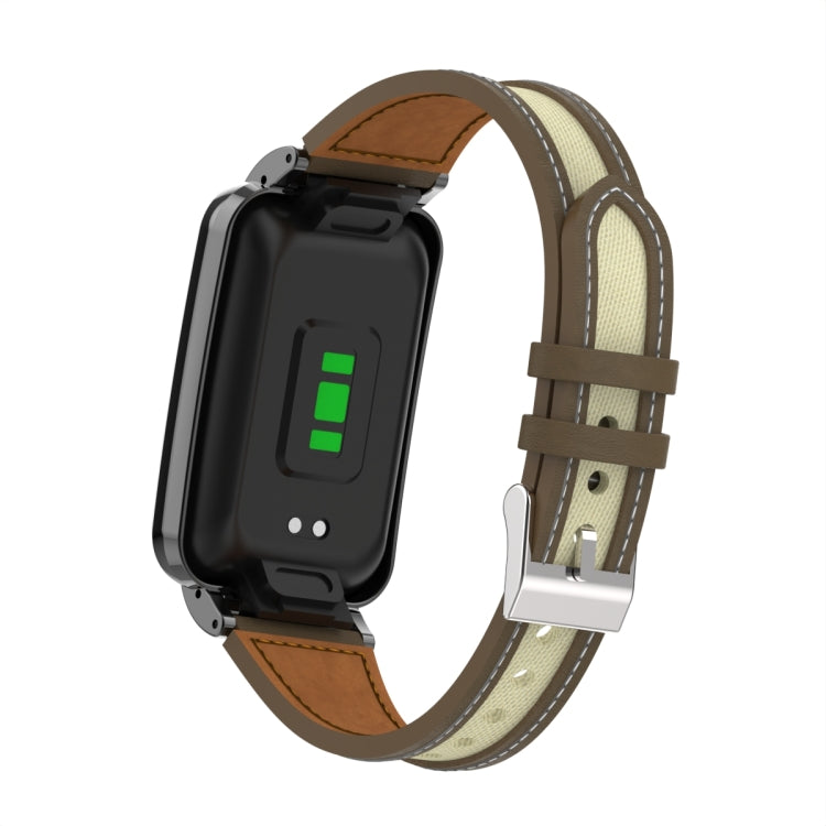 For Xiaomi Mi Band 7 Pro Collage Small Waist Leather Metal Frame Watch Band