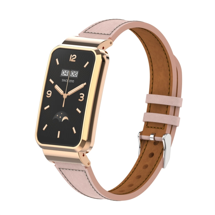 For Xiaomi Mi Band 7 Pro Plain Weave Small Waist Leather Metal Frame Watch Band
