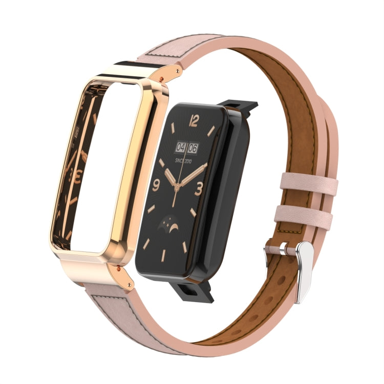 For Xiaomi Mi Band 7 Pro Plain Weave Small Waist Leather Metal Frame Watch Band