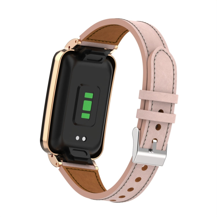 For Xiaomi Mi Band 7 Pro Plain Weave Small Waist Leather Metal Frame Watch Band