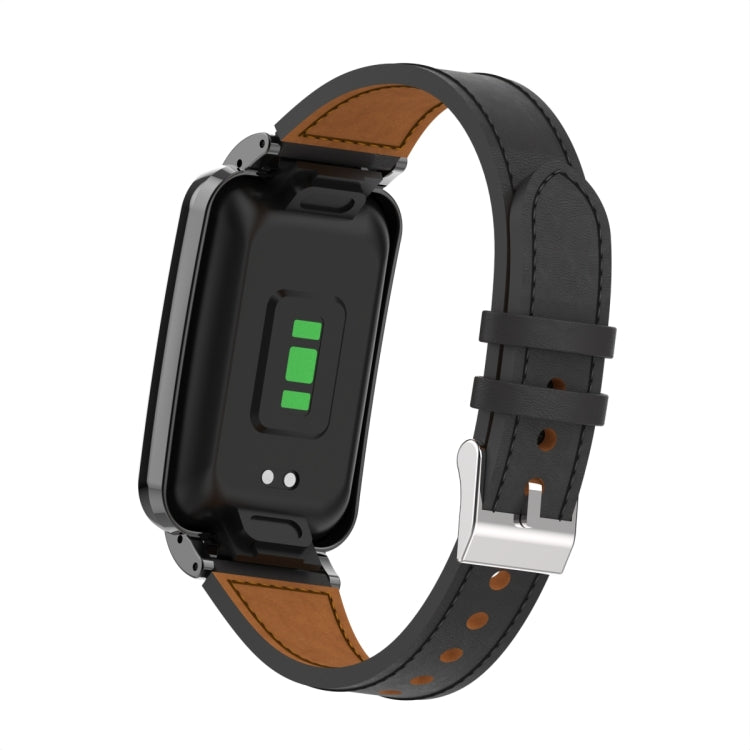 For Xiaomi Mi Band 7 Pro Plain Weave Small Waist Leather Metal Frame Watch Band