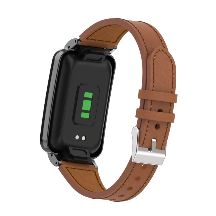 For Xiaomi Mi Band 7 Pro Plain Weave Small Waist Leather Metal Frame Watch Band