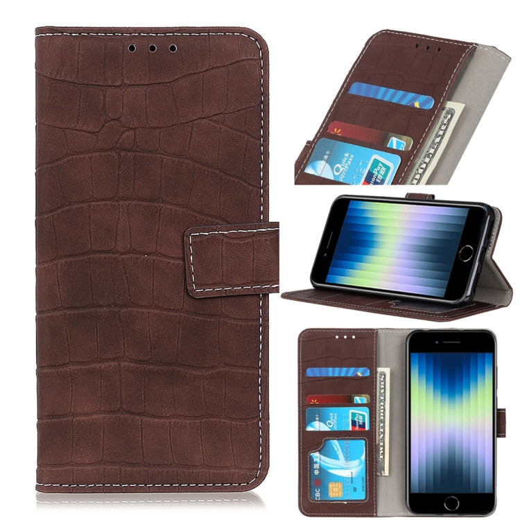 For iPhone SE 2022 / SE 2020 Crocodile Texture Horizontal Flip Leather Case with Holder & Card Slots & Wallet