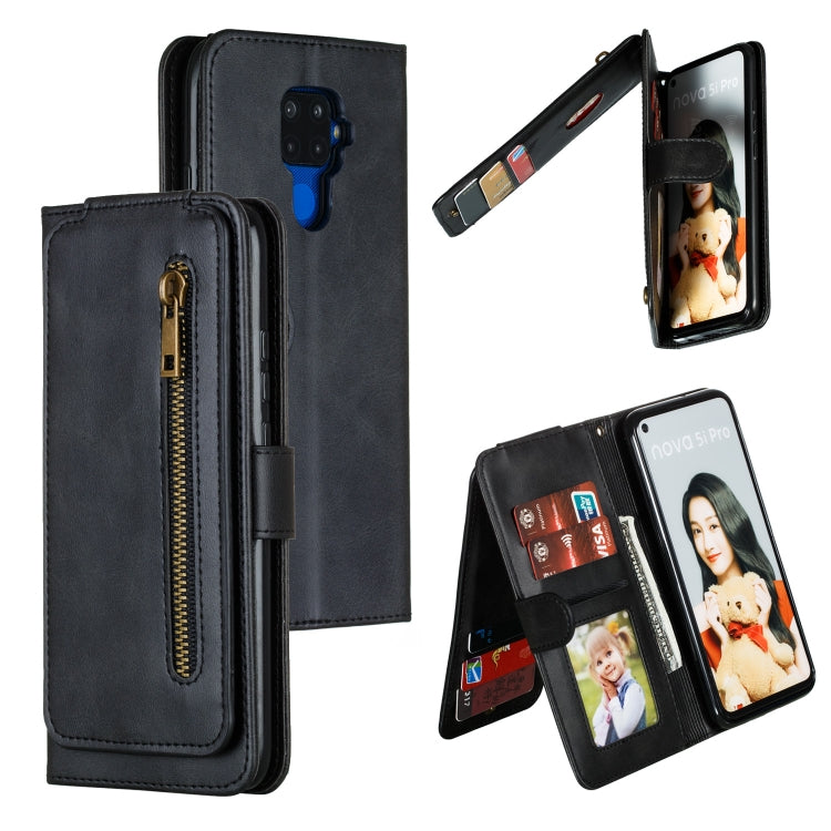 For Huawei Mate 30 Lite Nine Card Zipper Bag Horizontal Flip Leather Case With Holder & Card Slots & Frame