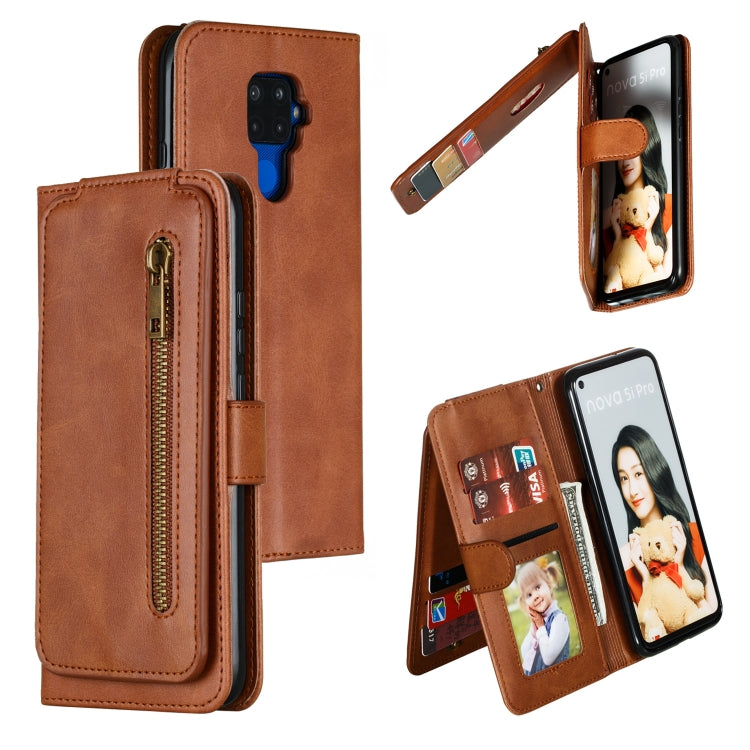 For Huawei Mate 30 Lite Nine Card Zipper Bag Horizontal Flip Leather Case With Holder & Card Slots & Frame