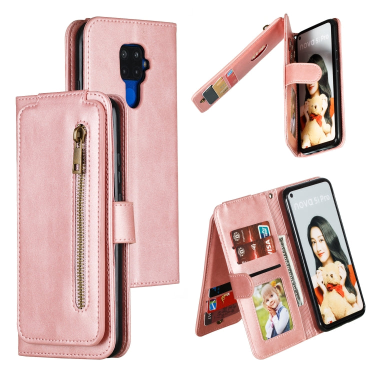 For Huawei Mate 30 Lite Nine Card Zipper Bag Horizontal Flip Leather Case With Holder & Card Slots & Frame
