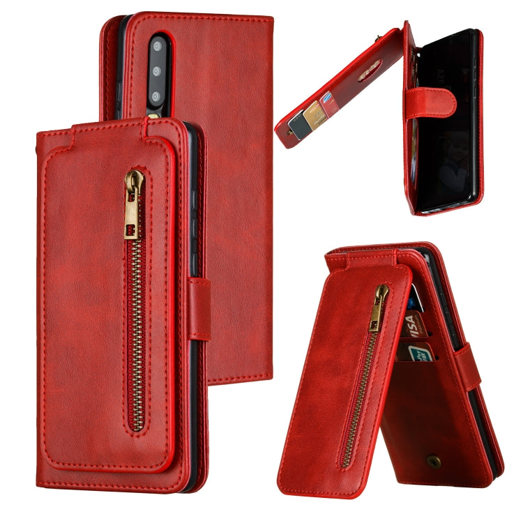 For Huawei P30 Nine Card Zipper Bag Horizontal Flip Leather Case With Holder & Card Slots & Frame