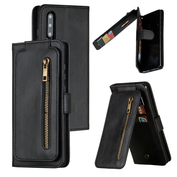 For Huawei P30 Nine Card Zipper Bag Horizontal Flip Leather Case With Holder & Card Slots & Frame