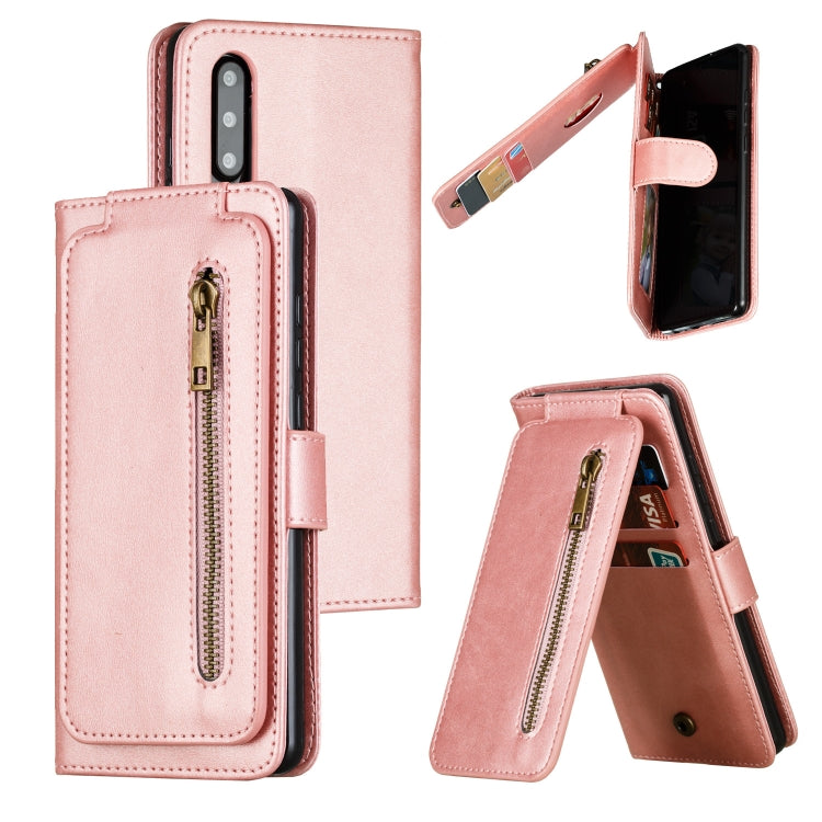 For Huawei P30 Nine Card Zipper Bag Horizontal Flip Leather Case With Holder & Card Slots & Frame