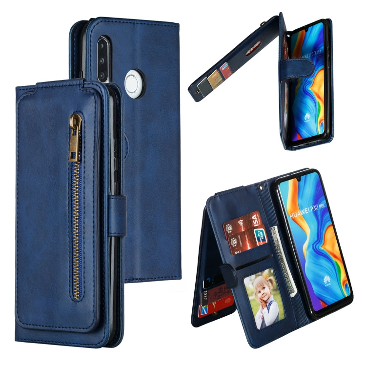 For Huawei P30 Lite Nine Card Zipper Bag Horizontal Flip Leather Case With Holder & Card Slots & Frame