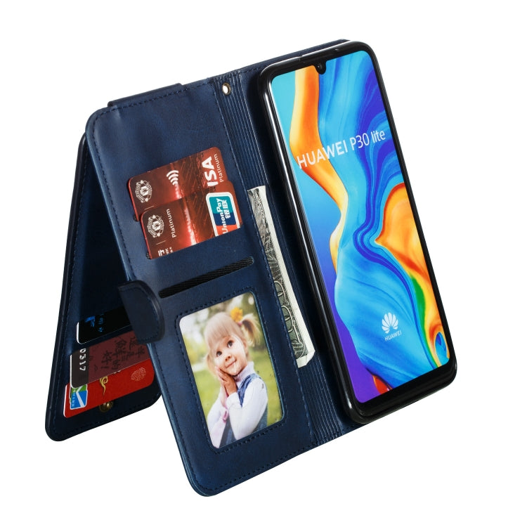 For Huawei P30 Lite Nine Card Zipper Bag Horizontal Flip Leather Case With Holder & Card Slots & Frame