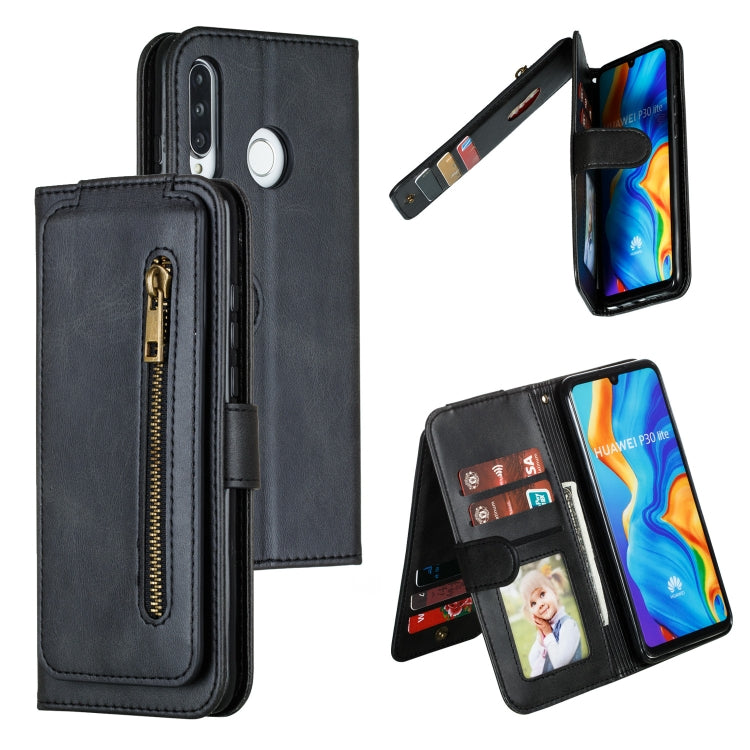 For Huawei P30 Lite Nine Card Zipper Bag Horizontal Flip Leather Case With Holder & Card Slots & Frame