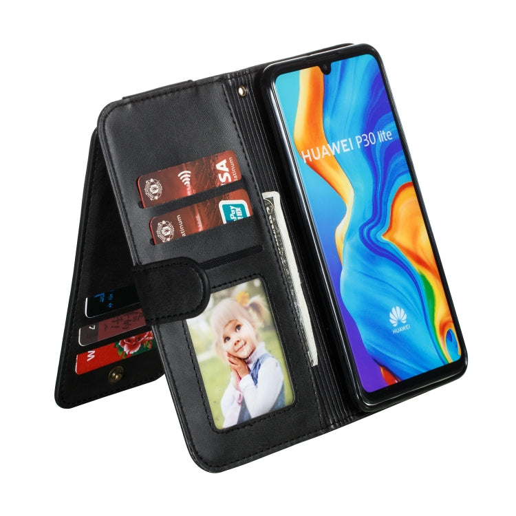 For Huawei P30 Lite Nine Card Zipper Bag Horizontal Flip Leather Case With Holder & Card Slots & Frame