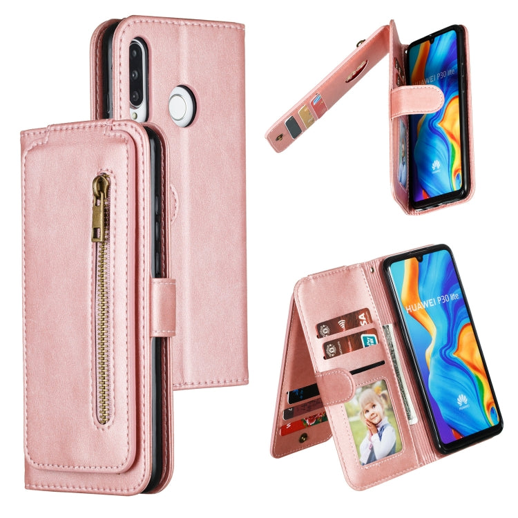 For Huawei P30 Lite Nine Card Zipper Bag Horizontal Flip Leather Case With Holder & Card Slots & Frame