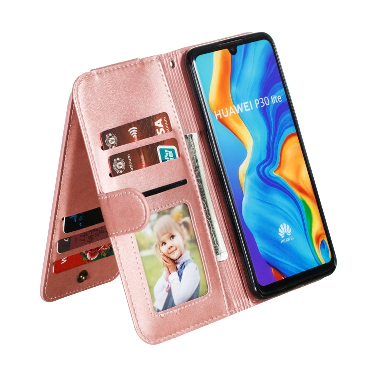 For Huawei P30 Lite Nine Card Zipper Bag Horizontal Flip Leather Case With Holder & Card Slots & Frame
