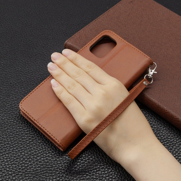 For Galaxy A41 Retro Lambskin Texture Pure Color Horizontal Flip PU Leather Case with Holder & Card Slots & Wallet & Lanyard