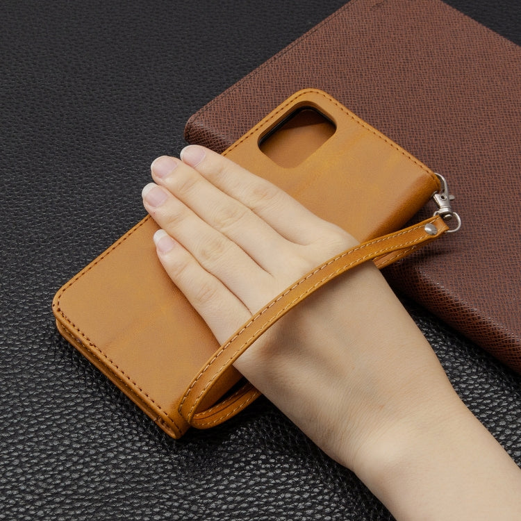 For Galaxy A41 Retro Lambskin Texture Pure Color Horizontal Flip PU Leather Case with Holder & Card Slots & Wallet & Lanyard