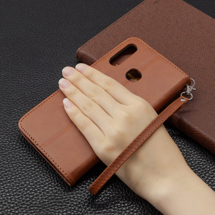 For Galaxy A70e Retro Lambskin Texture Pure Color Horizontal Flip PU Leather Case with Holder & Card Slots & Wallet & Lanyard