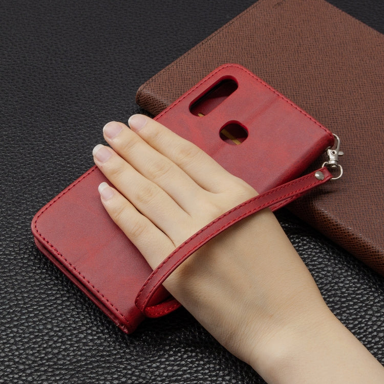 For Galaxy A70e Retro Lambskin Texture Pure Color Horizontal Flip PU Leather Case with Holder & Card Slots & Wallet & Lanyard