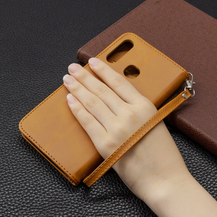 For Galaxy A70e Retro Lambskin Texture Pure Color Horizontal Flip PU Leather Case with Holder & Card Slots & Wallet & Lanyard