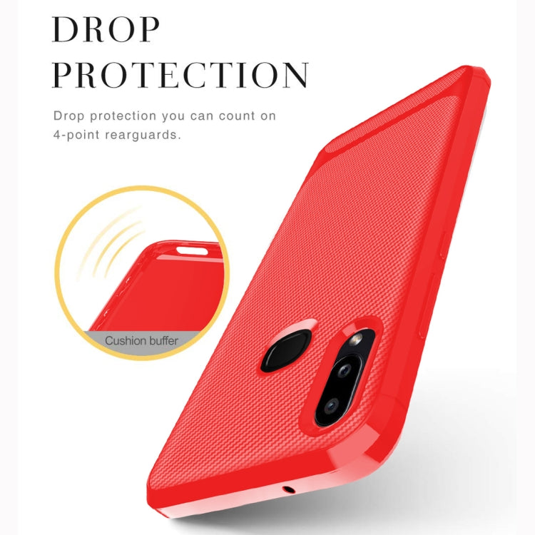 For Galaxy A20 Carbon Fiber Texture Shockproof TPU Protective Case