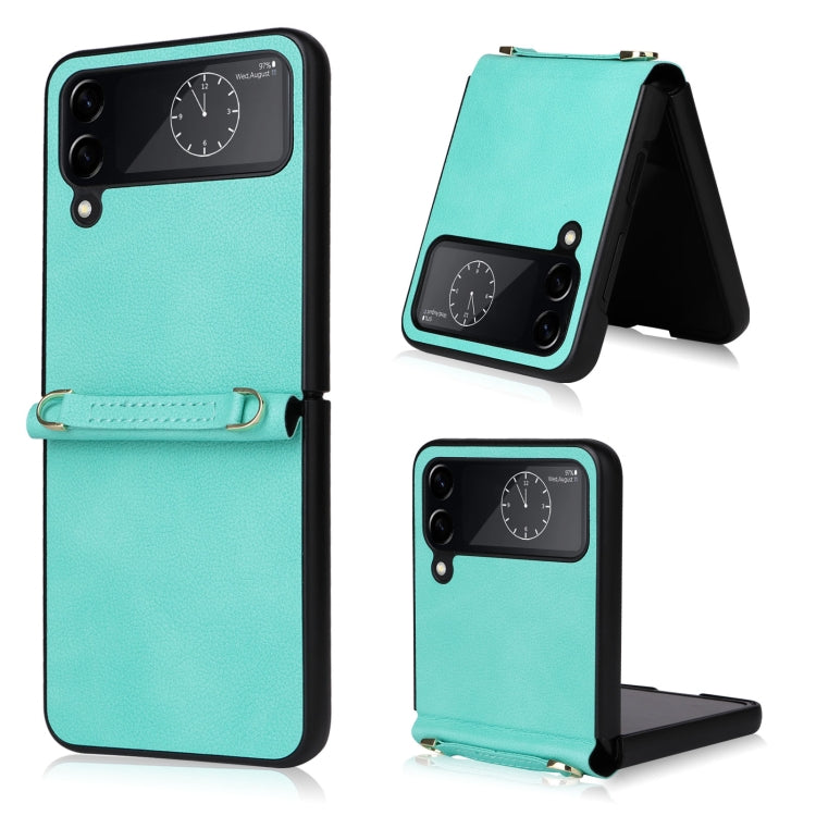 For Samsung Galaxy Z Flip4 Lambskin Texture Leather Phone Case with Lanyard
