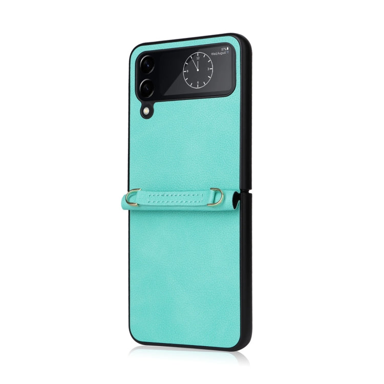 For Samsung Galaxy Z Flip4 Lambskin Texture Leather Phone Case with Lanyard
