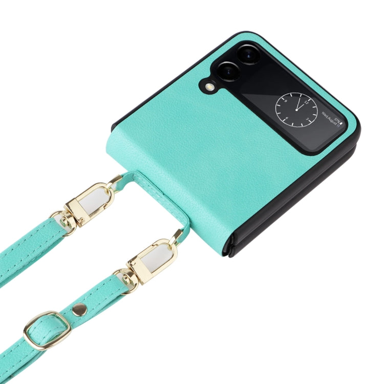 For Samsung Galaxy Z Flip4 Lambskin Texture Leather Phone Case with Lanyard