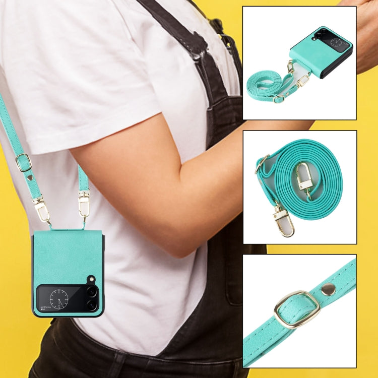 For Samsung Galaxy Z Flip4 Lambskin Texture Leather Phone Case with Lanyard