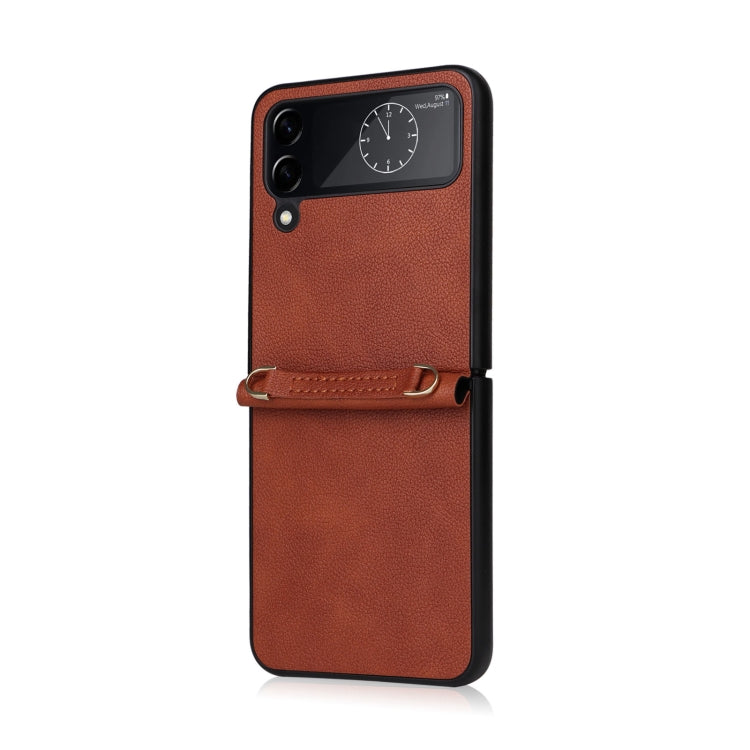 For Samsung Galaxy Z Flip4 Lambskin Texture Leather Phone Case with Lanyard