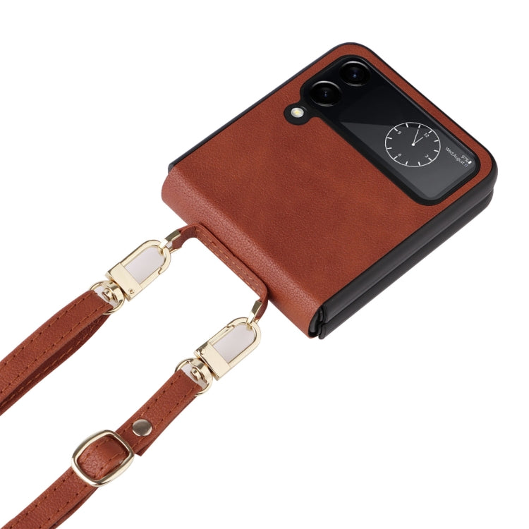 For Samsung Galaxy Z Flip4 Lambskin Texture Leather Phone Case with Lanyard