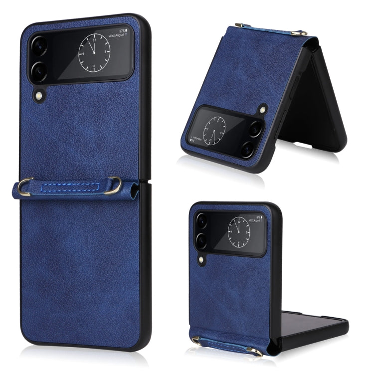 For Samsung Galaxy Z Flip4 Lambskin Texture Leather Phone Case with Lanyard