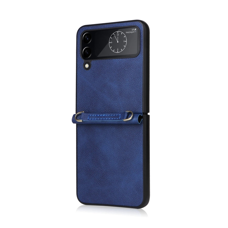 For Samsung Galaxy Z Flip4 Lambskin Texture Leather Phone Case with Lanyard