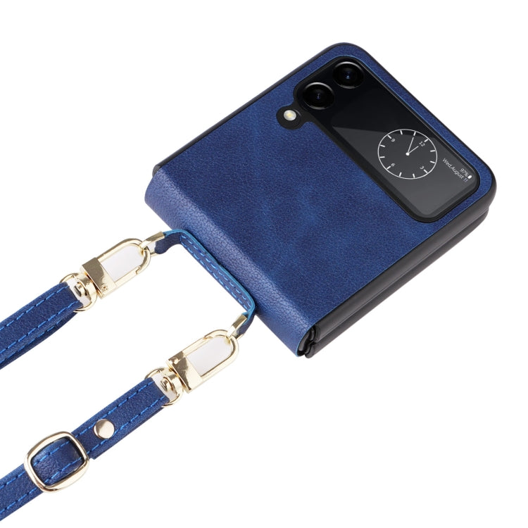 For Samsung Galaxy Z Flip4 Lambskin Texture Leather Phone Case with Lanyard