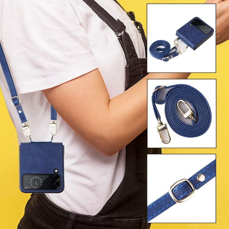 For Samsung Galaxy Z Flip4 Lambskin Texture Leather Phone Case with Lanyard