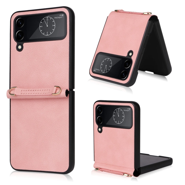 For Samsung Galaxy Z Flip4 Lambskin Texture Leather Phone Case with Lanyard