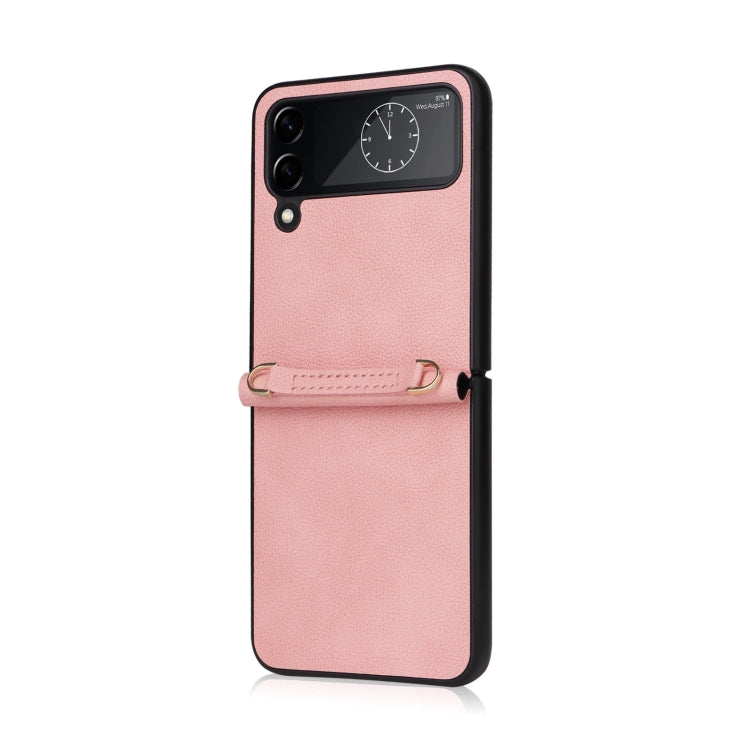 For Samsung Galaxy Z Flip4 Lambskin Texture Leather Phone Case with Lanyard