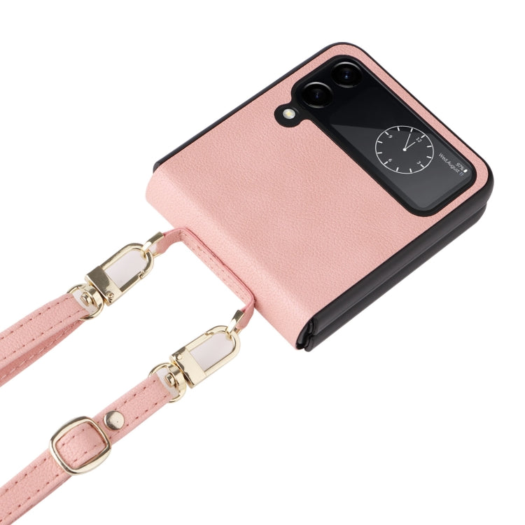 For Samsung Galaxy Z Flip4 Lambskin Texture Leather Phone Case with Lanyard